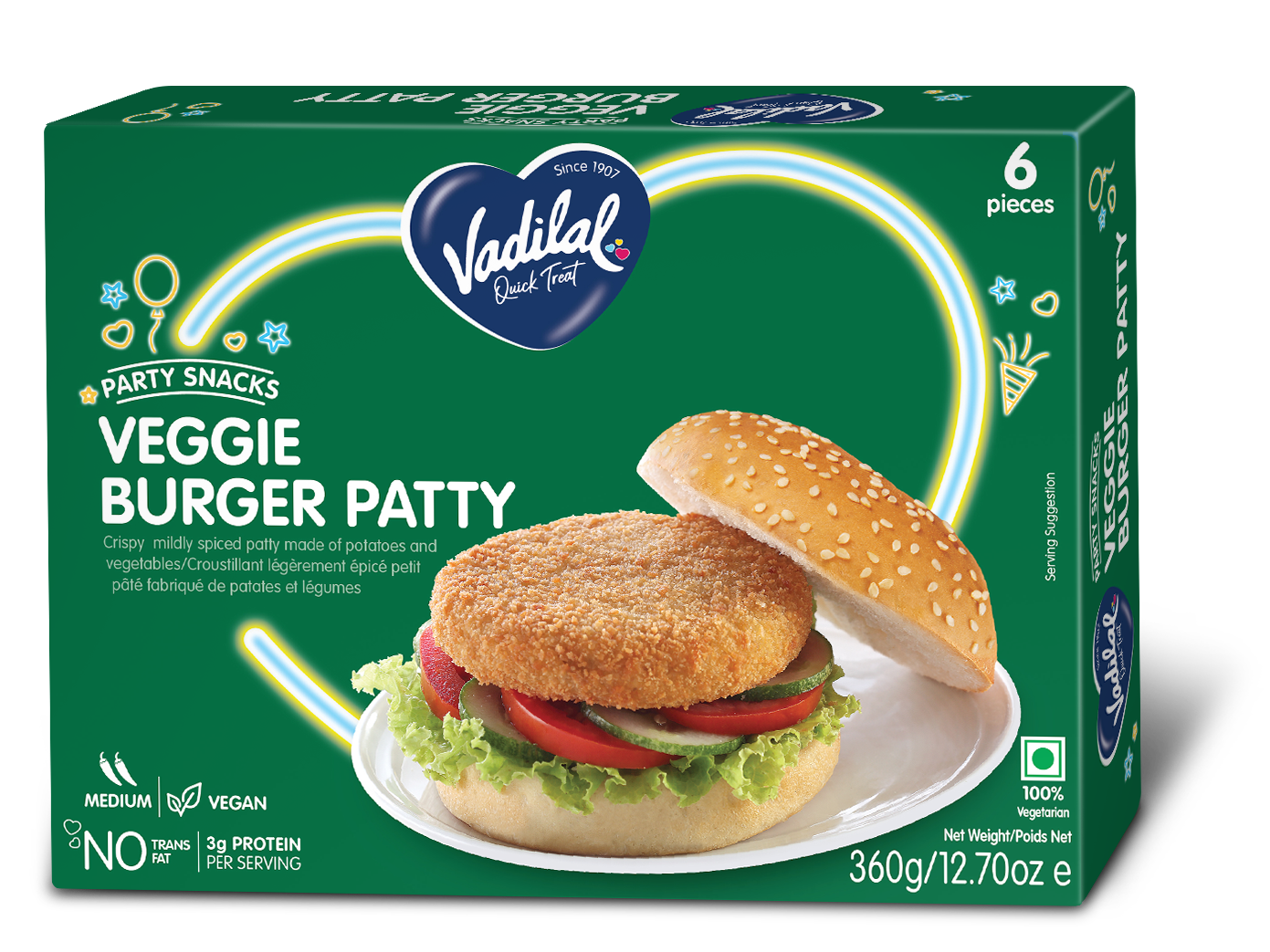 Vadilal Potato Veggie Burger Patty 360g